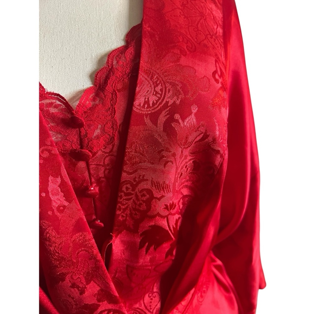 Vintage Victoria’s Secret Gold Label red floral damask satin & lace robe and ted - Picture 12 of 16